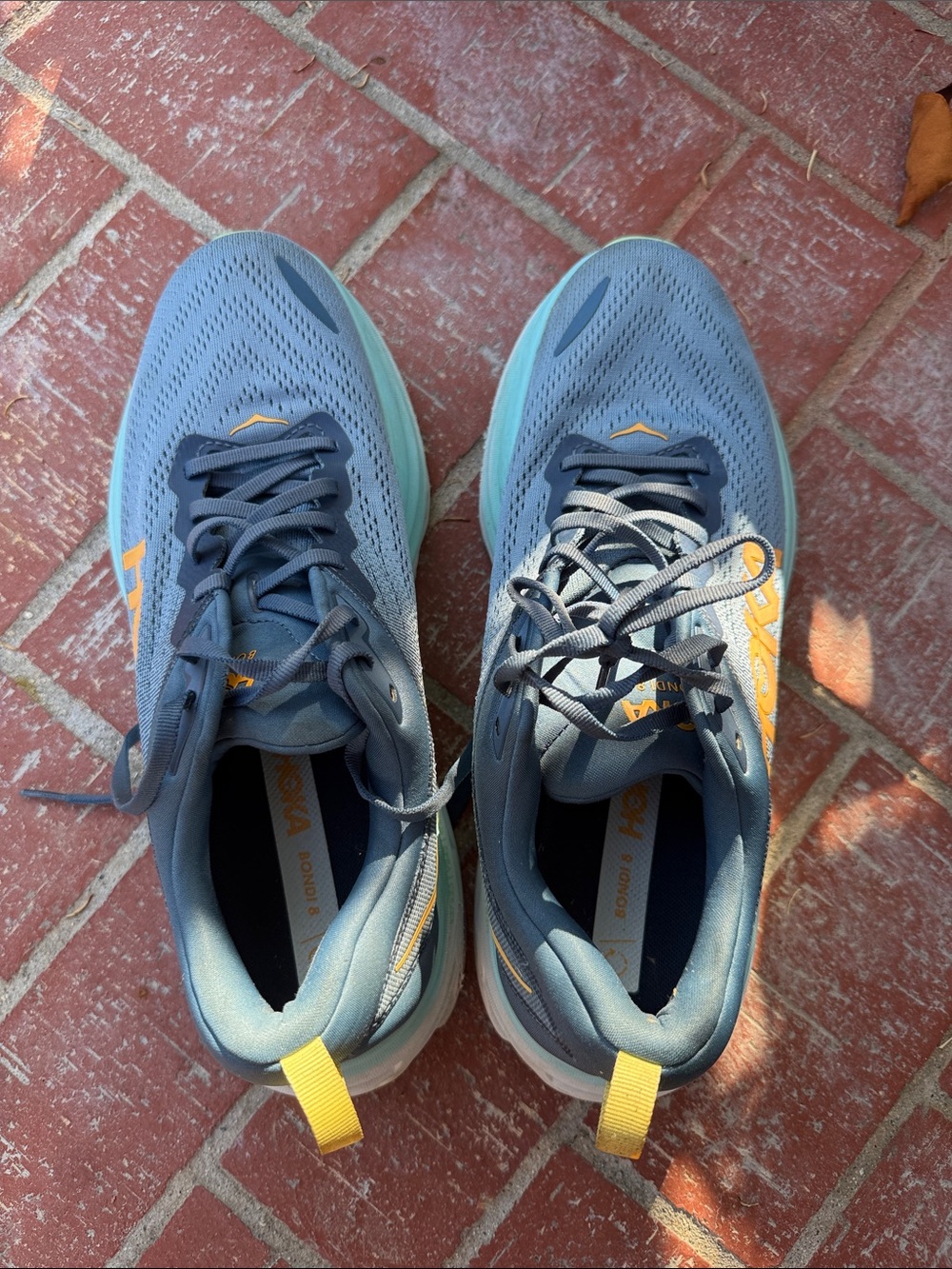 Hoka Bondi Running Shoes - Slate Blue with Yellow Accents